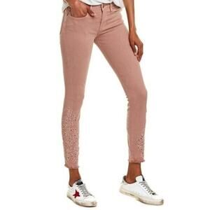Frame Le Skinny de Jeanne Foliage Eyelet Detail Jeans in Dusty Rose NEW Women 24